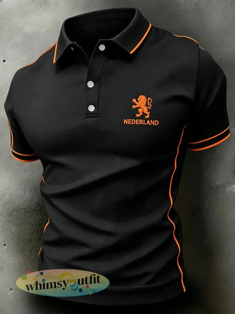 Herenpolo met leeuwenborduurwerk en printdetails - A / S