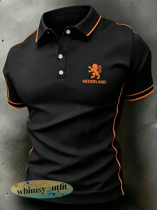 Herenpolo met leeuwenborduurwerk en printdetails - A / S
