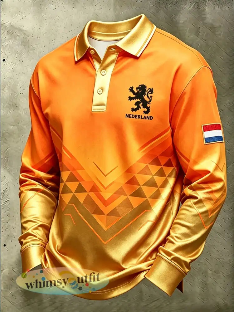 Herenpolo met leeuwenthema en lange mouwen sportief ontwerp - A / S