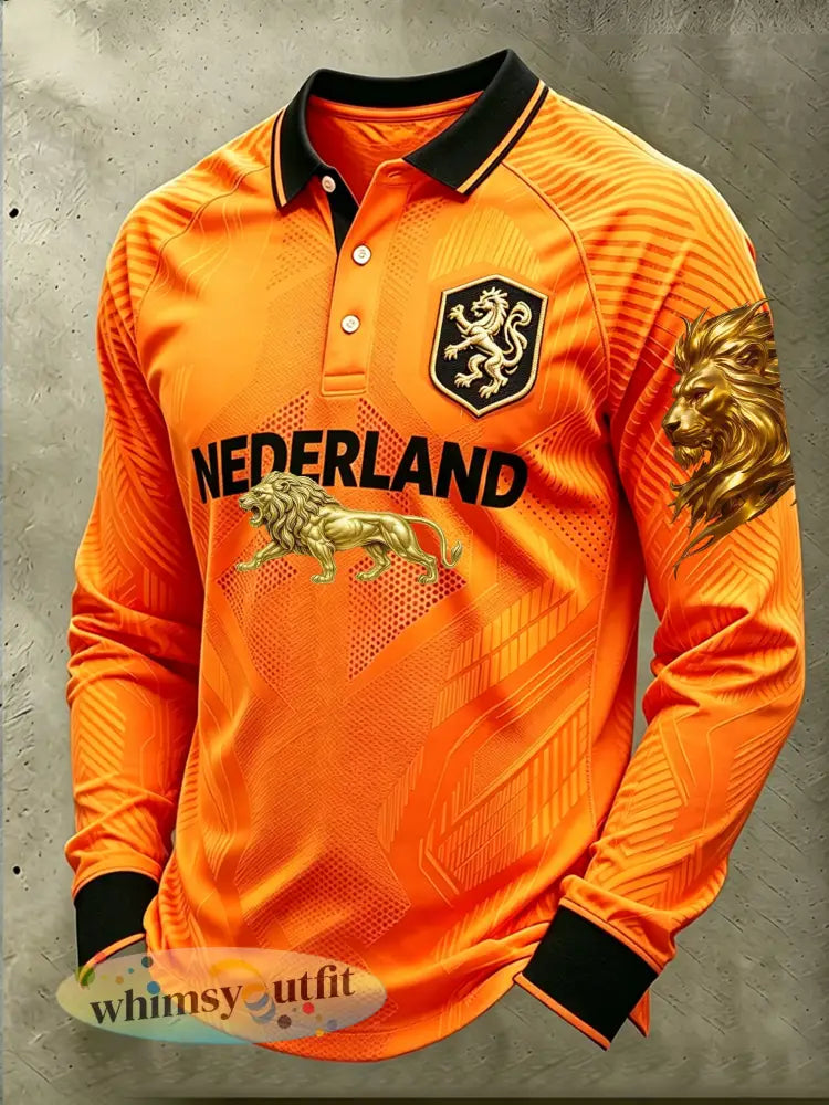 Herenpolo met leeuwenthema en lange mouwen sportief ontwerp - A / S