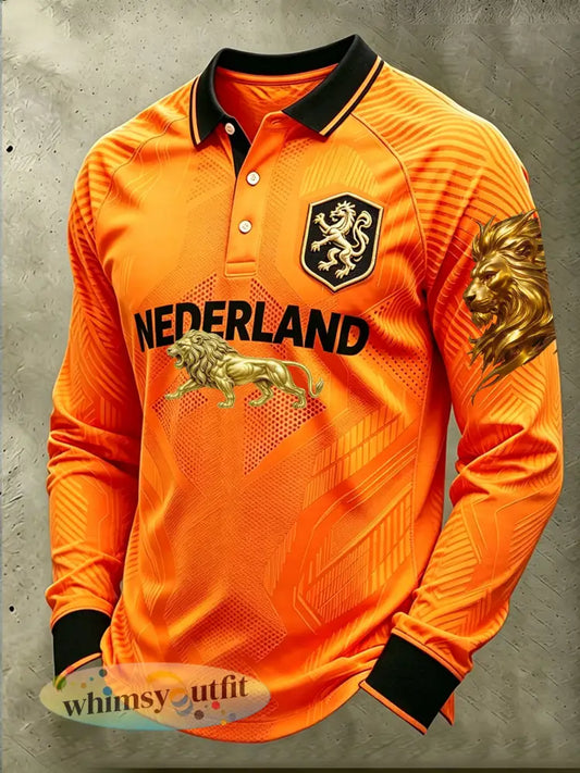 Herenpolo met leeuwenthema en lange mouwen sportief ontwerp - A / S