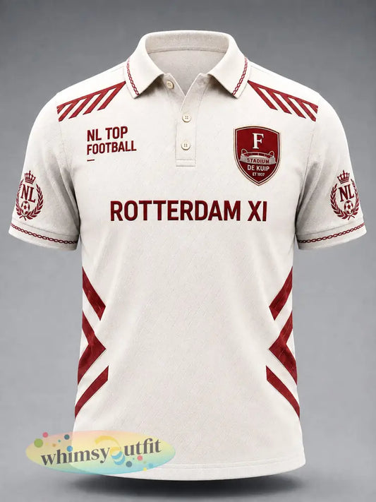 Herenpolo met offwhite print van de Nederlandse voetbalclub Feyenoord casual stijl - Romig-Wit / S