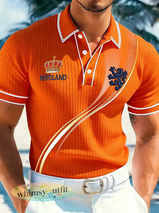 Herenpolo met ribgebreide stof en Koningsdagprint - A / S