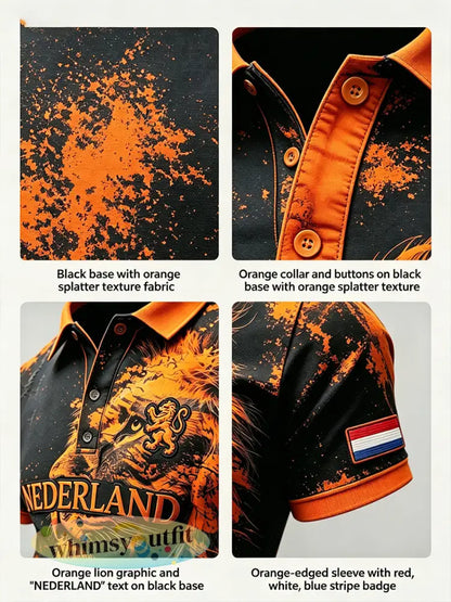 Herenpolo met slijtage-effect en leeuwenprint