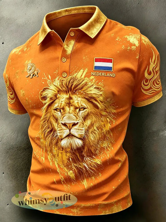 Herenpolo met slijtage-effect en leeuwenprint - A / S