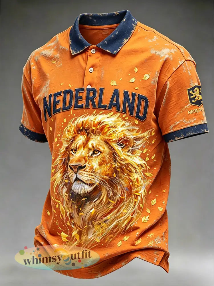 Herenpolo met slijtage-effect en leeuwenprint - A / S