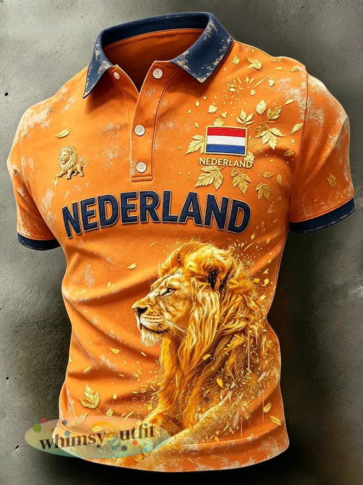 Herenpolo met slijtage-effect en leeuwenprint - A / S