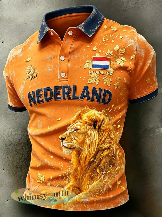 Herenpolo met slijtage-effect en leeuwenprint - A / S
