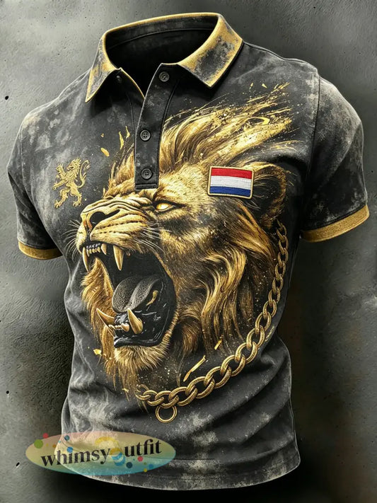 Herenpolo met slijtage-effect en leeuwenprint - A / S