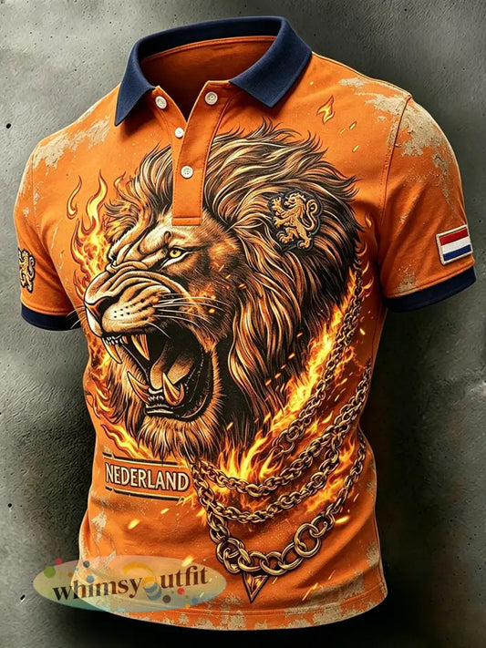 Herenpolo met slijtage-effect en leeuwenprint - A / S