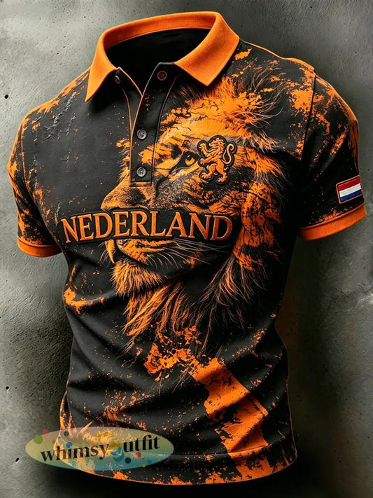 Herenpolo met slijtage-effect en leeuwenprint - A / S