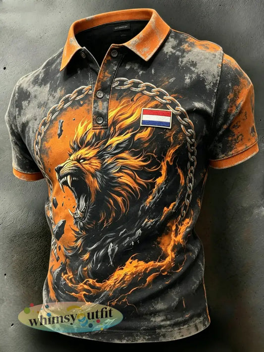 Herenpolo met slijtage-effect en leeuwenprint - A / S