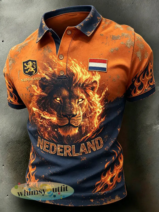 Herenpolo met slijtage-effect en leeuwenprint - A / S