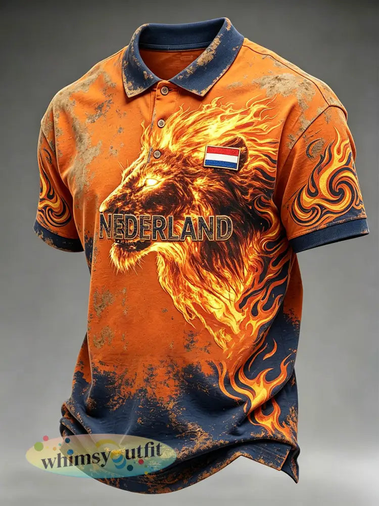 Herenpolo met slijtage-effect en leeuwenprint - A / S
