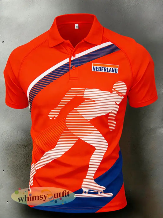 Herenpolo met snelheidskunstschaatsenprint - A / S
