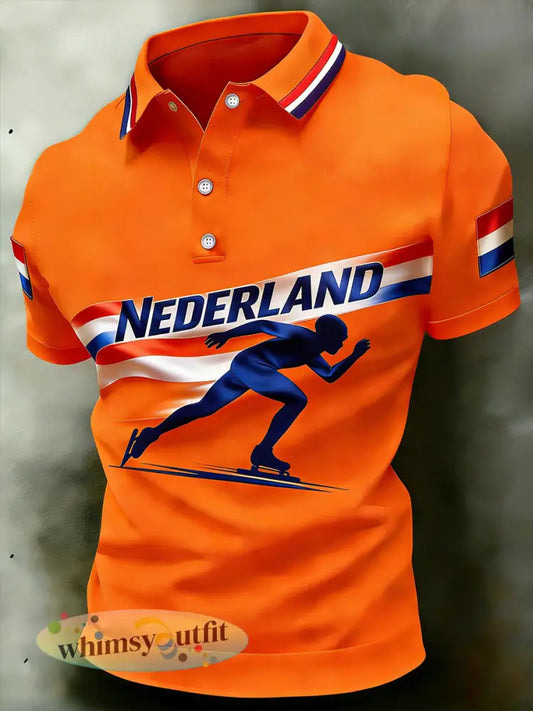 Herenpolo met snelheidskunstschaatsenprint - A / S