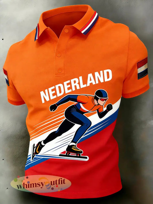 Herenpolo met snelheidskunstschaatsenprint - A / S