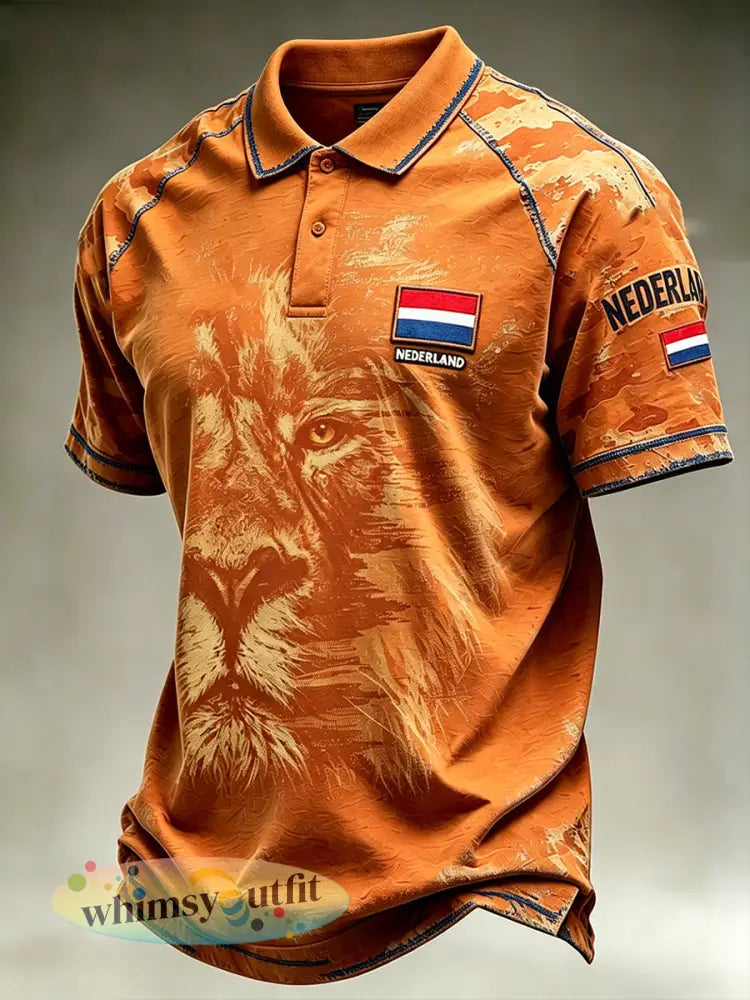 Herenpolo met versleten bliksemschicht- en leeuwenprint en raglanmouwen - A / S