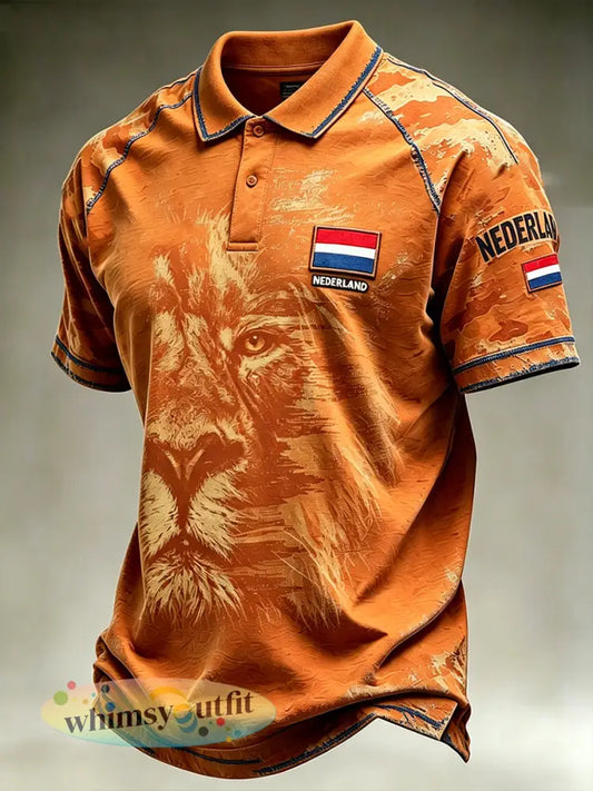Herenpolo met versleten bliksemschicht- en leeuwenprint en raglanmouwen - A / S