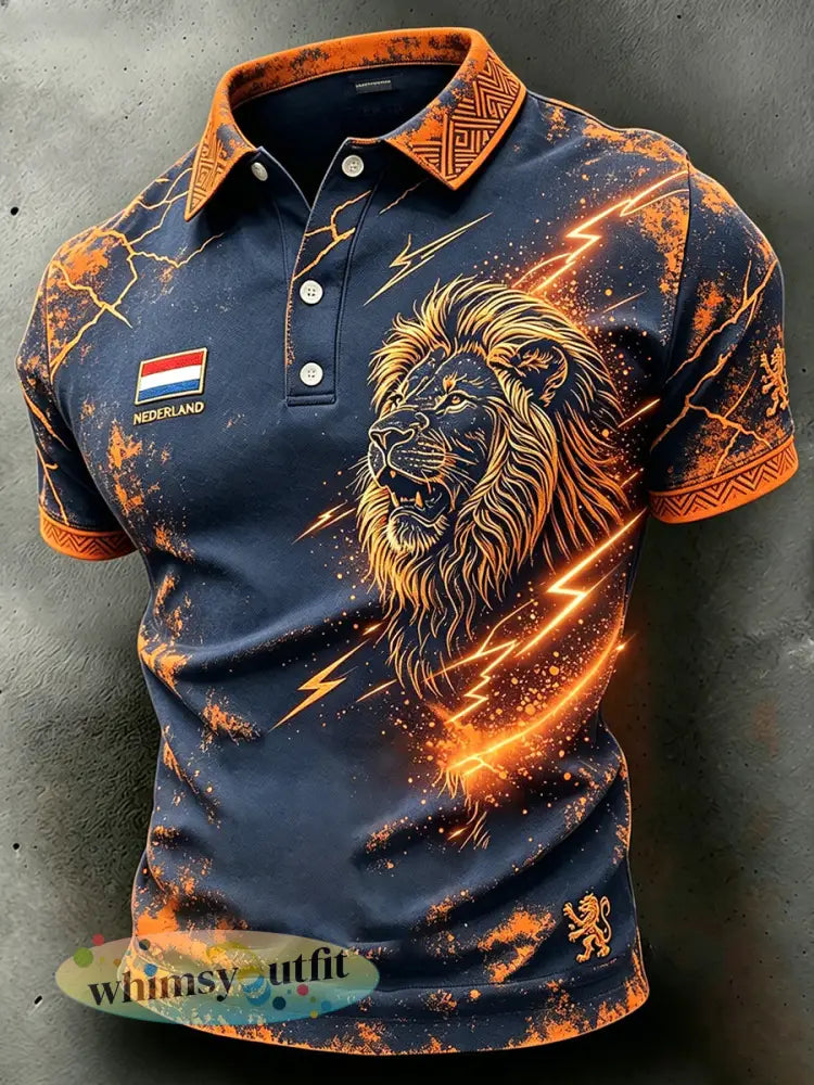 Herenpolo met verweerd bliksemschicht- en leeuwenprint - A / S