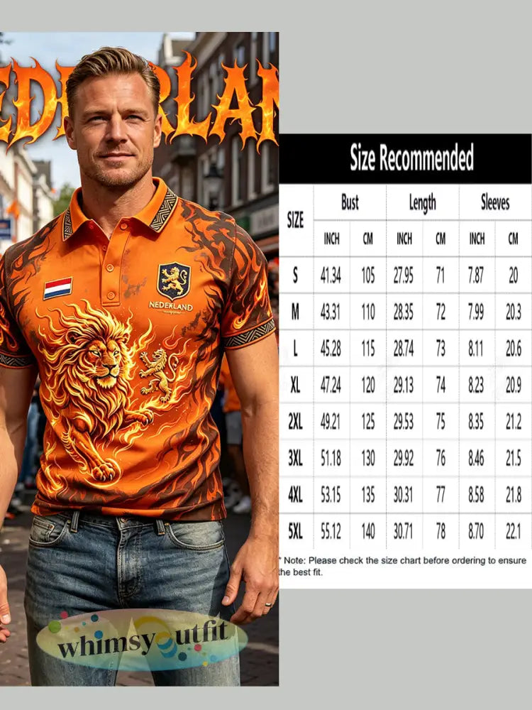 Herenpolo met verweerd vlammen- en leeuwenmotief
