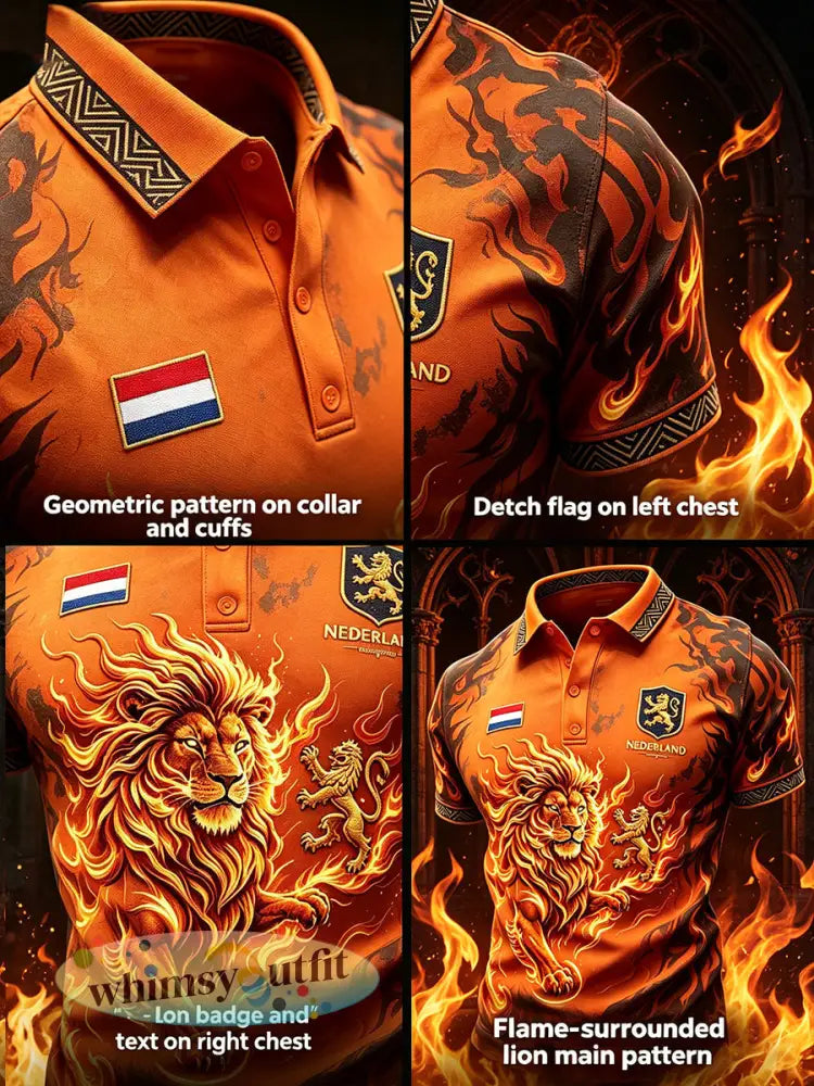 Herenpolo met verweerd vlammen- en leeuwenmotief