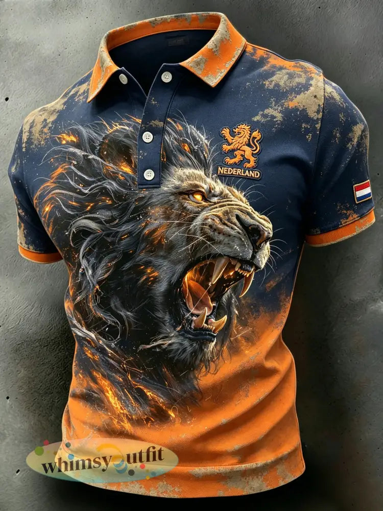 Herenpolo met verweerde leeuwenprint - A / S