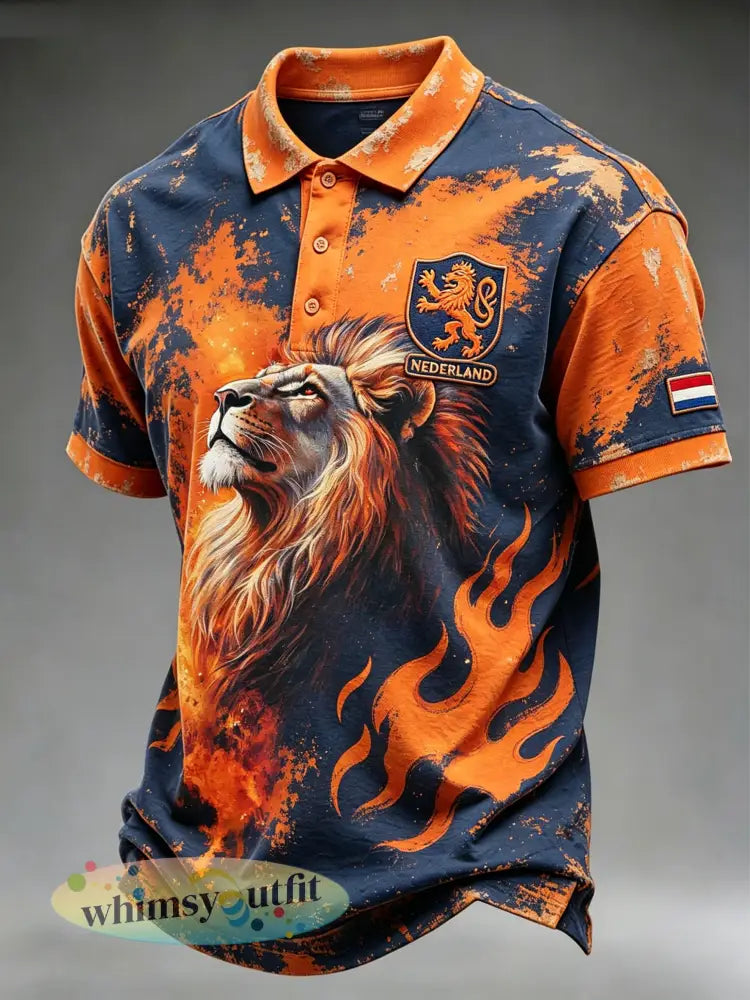 Herenpolo met verweerde leeuwenprint - A / S