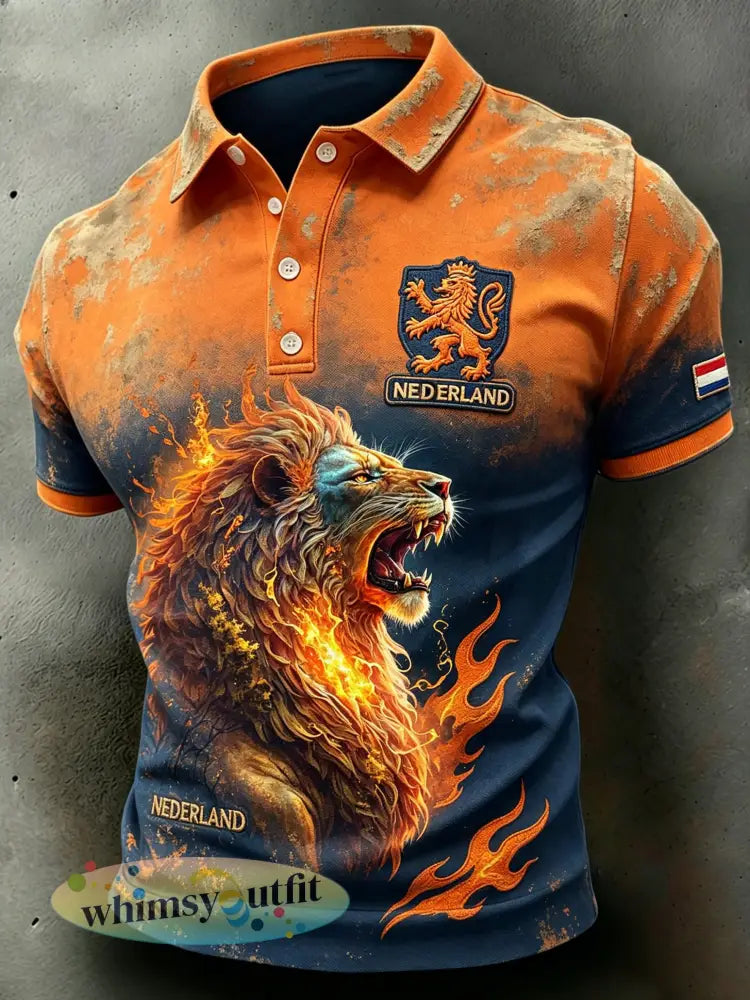 Herenpolo met verweerde leeuwenprint - A / S
