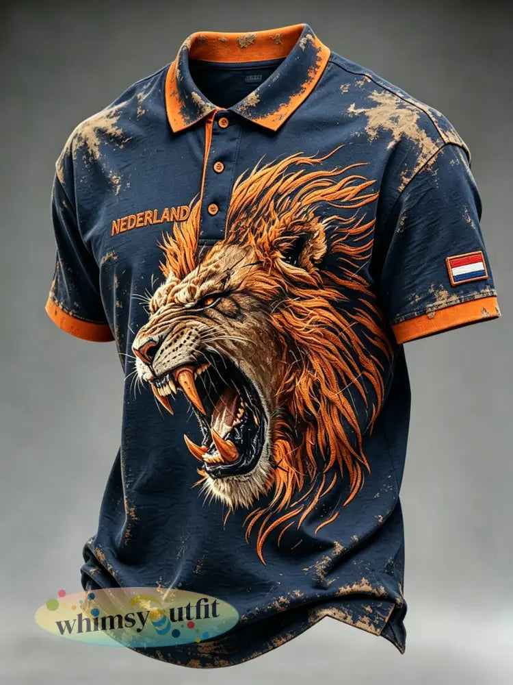 Herenpolo met verweerde leeuwenprint - A / S