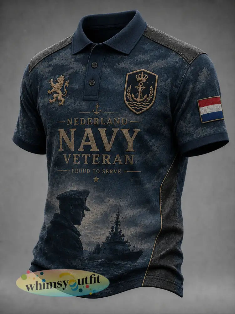 Herenpoloshirt in retrostijl voor veteranen met camouflageprint en korte mouwen - A / S