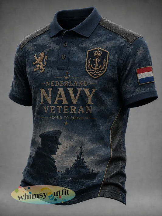 Herenpoloshirt in retrostijl voor veteranen met camouflageprint en korte mouwen - A / S