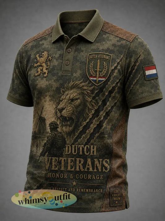 Herenpoloshirt in retrostijl voor veteranen met camouflageprint en korte mouwen - A / S