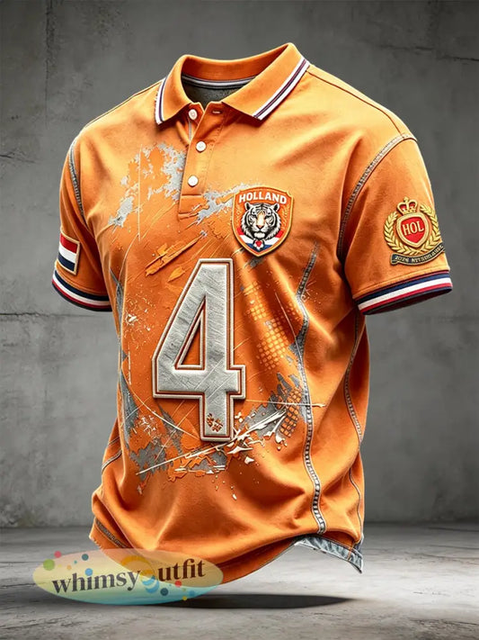 Herenpoloshirt met 3D-print maat 4 voor het Nederlands voetbal - Sinaasappel / S