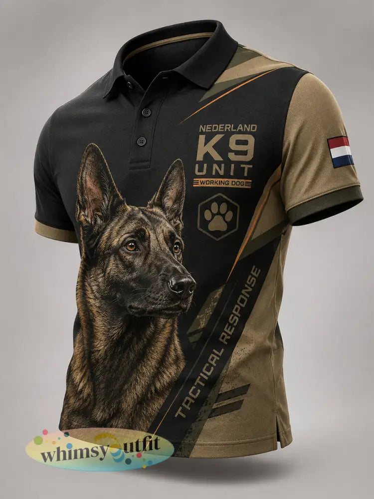 Herenpoloshirt met korte mouwen en afbeelding van een politiehond - A / S