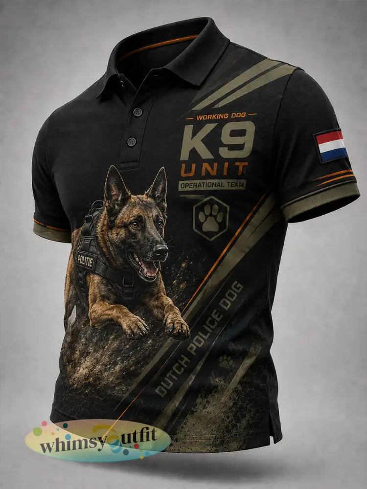Herenpoloshirt met korte mouwen en afbeelding van een politiehond - A / S