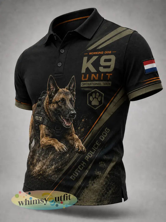 Herenpoloshirt met korte mouwen en afbeelding van een politiehond - A / S