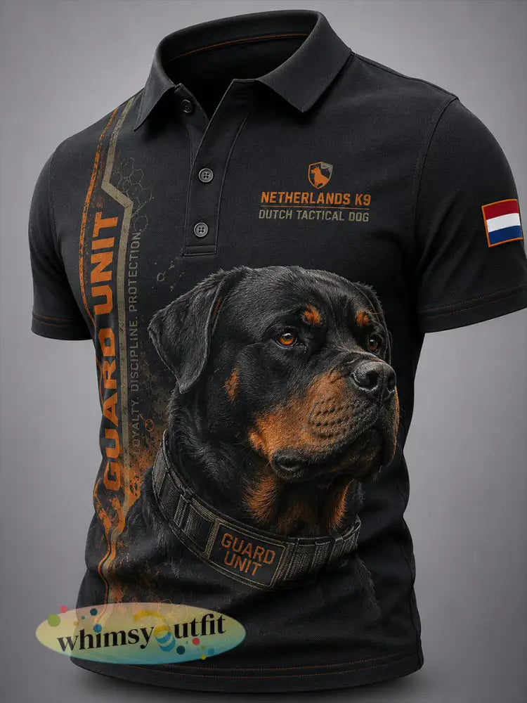 Herenpoloshirt met korte mouwen en afbeelding van een politiehond - A / S