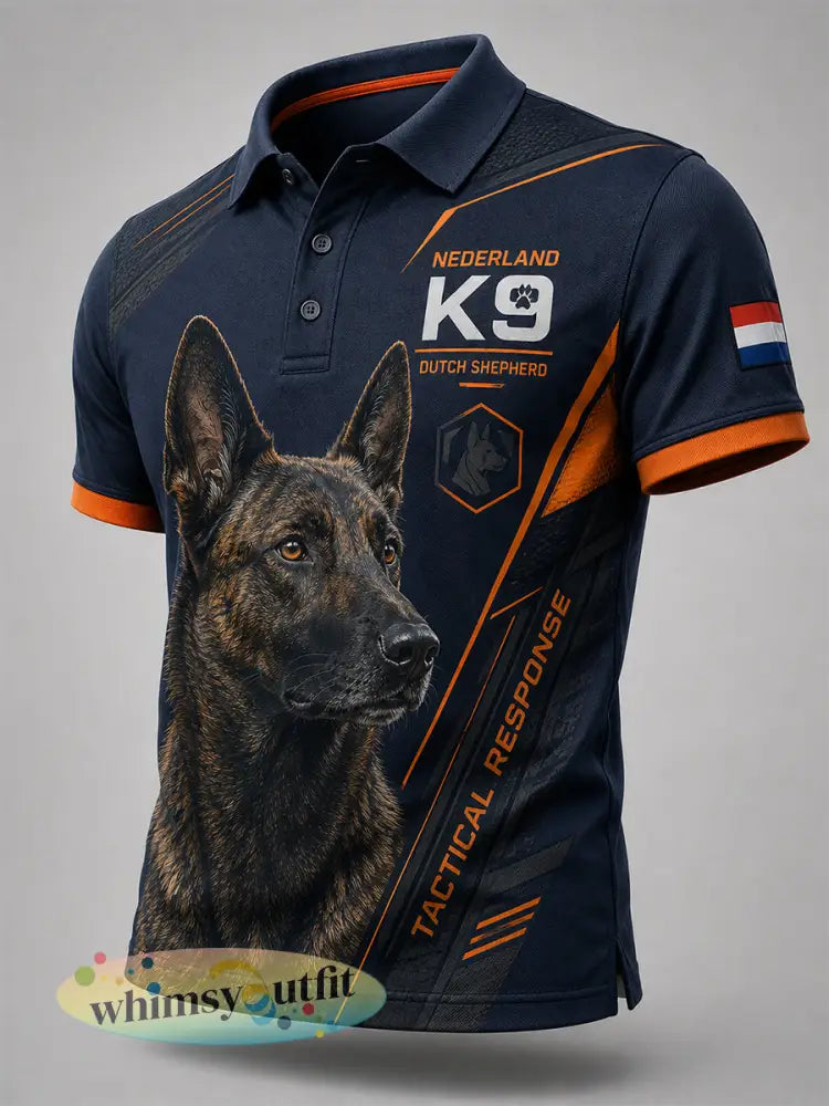 Herenpoloshirt met korte mouwen en afbeelding van een politiehond - A / S
