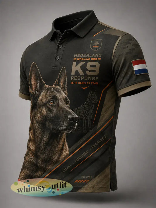 Herenpoloshirt met korte mouwen en afbeelding van een politiehond - A / S