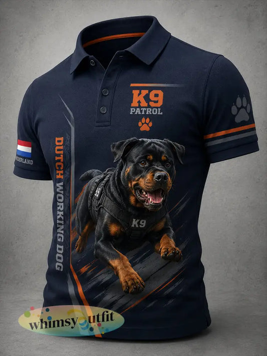 Herenpoloshirt met korte mouwen en afbeelding van een politiehond - A / S