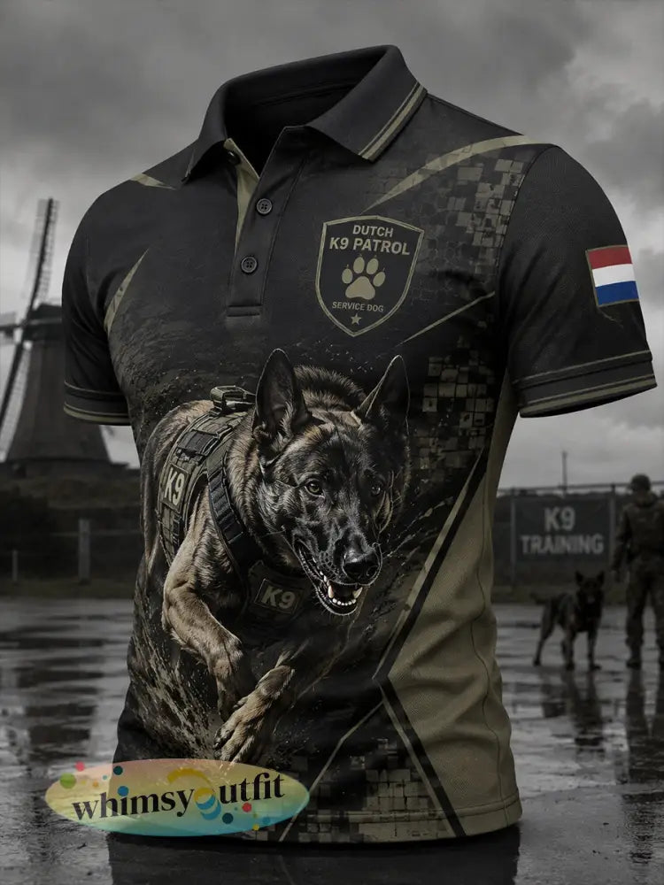 Herenpoloshirt met korte mouwen en afbeelding van een politiehond - A / S
