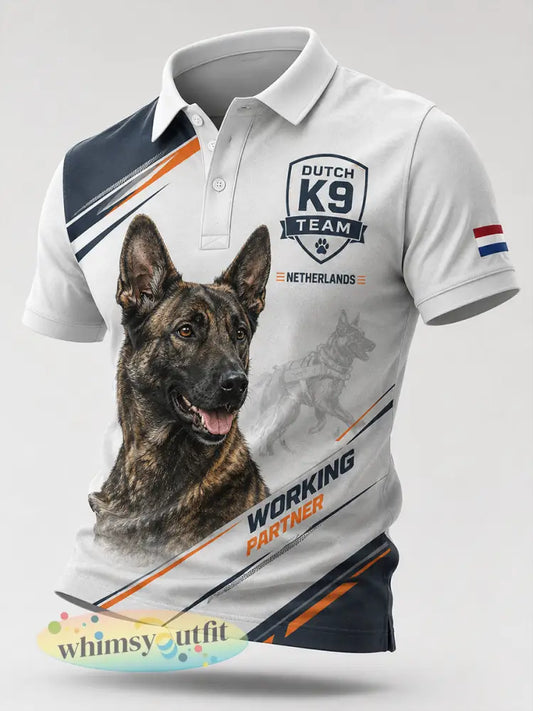 Herenpoloshirt met korte mouwen en afbeelding van een politiehond - A / S