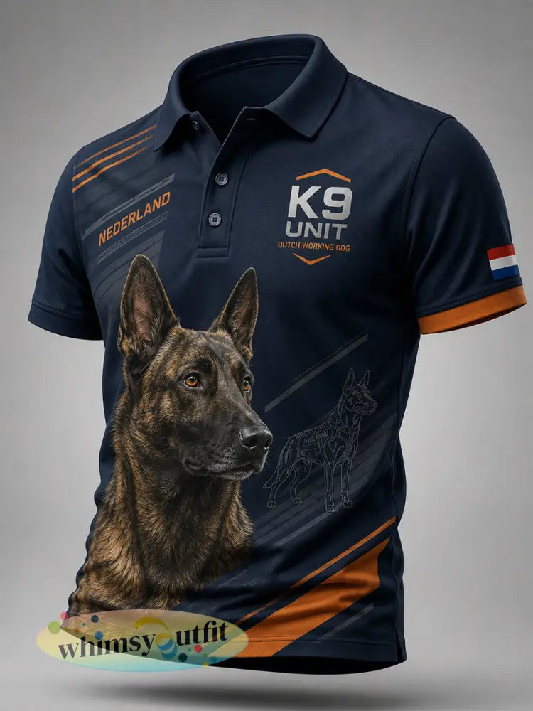 Herenpoloshirt met korte mouwen en afbeelding van een politiehond - A / S