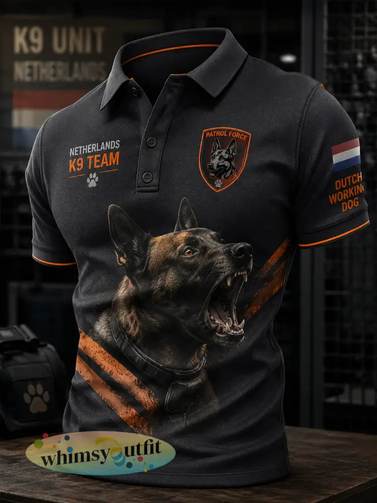 Herenpoloshirt met korte mouwen en afbeelding van een politiehond - A / S