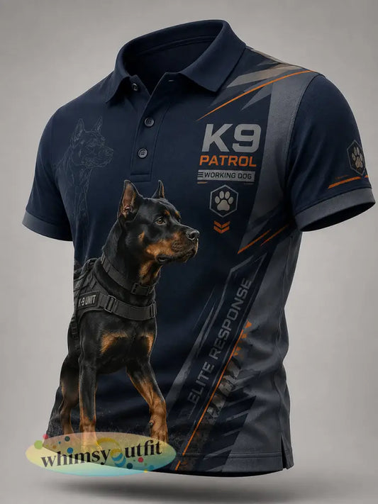 Herenpoloshirt met korte mouwen en afbeelding van een politiehond - A / S
