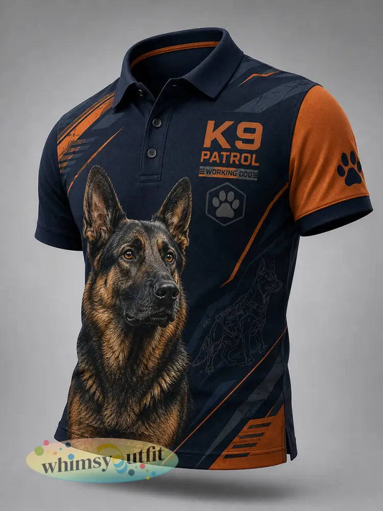 Herenpoloshirt met korte mouwen en afbeelding van een politiehond - A / S