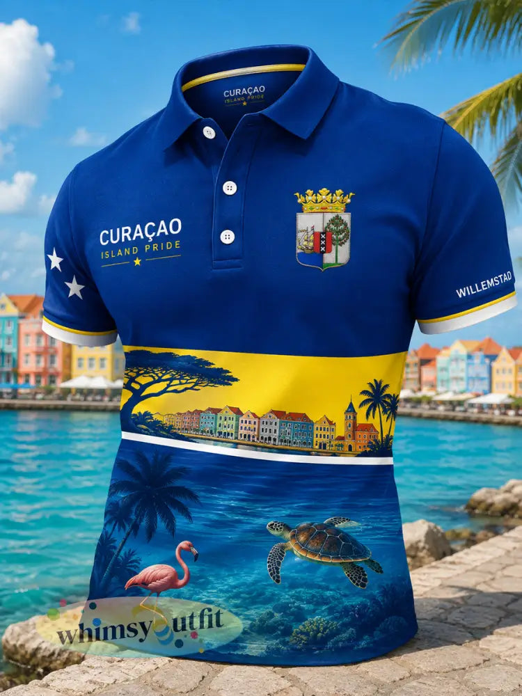 Herenpoloshirt met korte mouwen en een print met eilandvakantie-thema - A / S