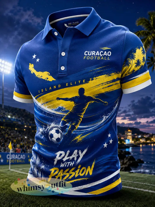 Herenpoloshirt met korte mouwen en een voetbalprint in eilandstijl - A / S