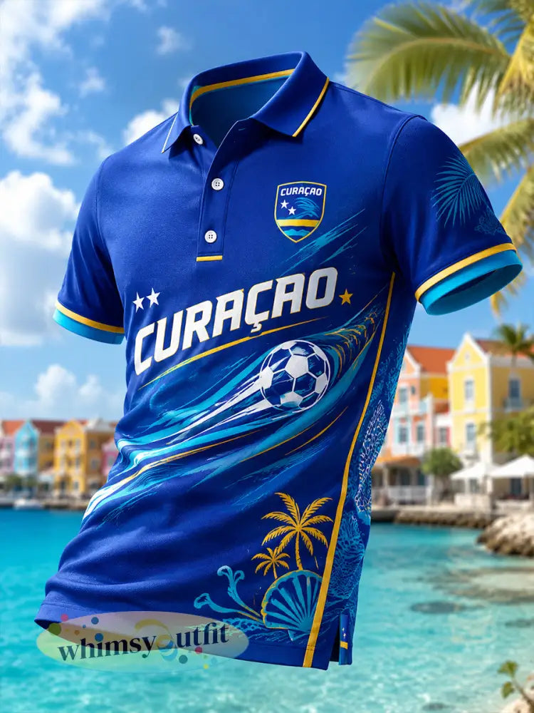 Herenpoloshirt met korte mouwen en een voetbalprint in eilandstijl - A / S